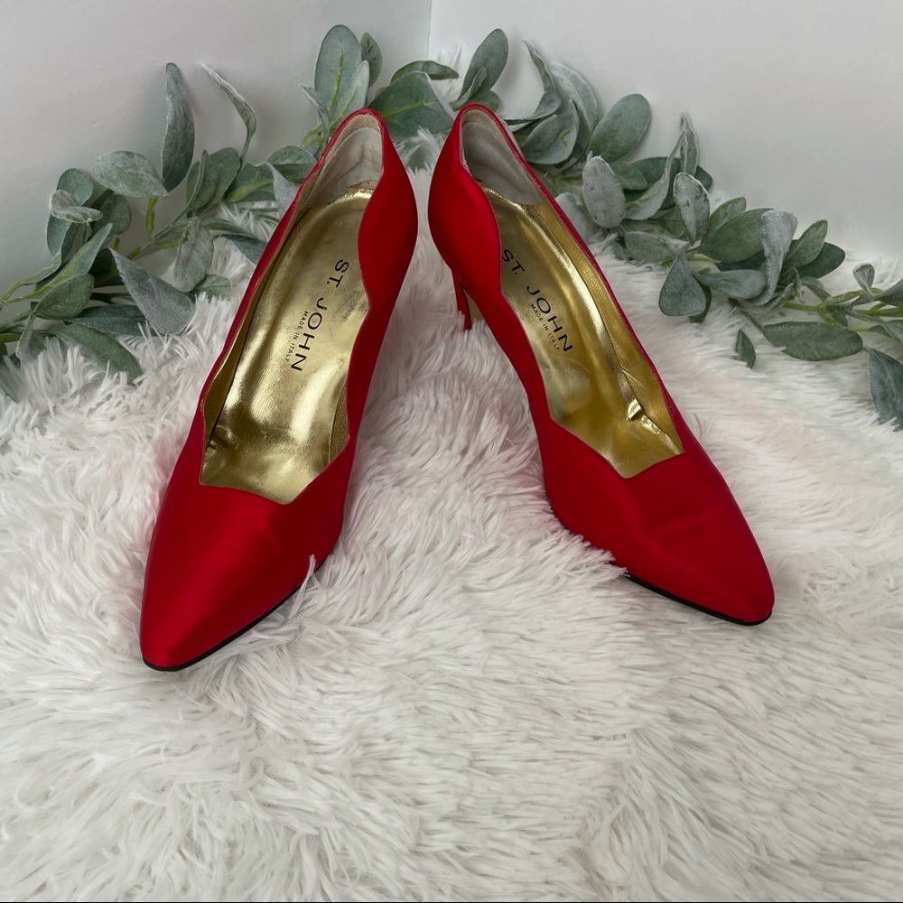 St. John Red Satin Pumps